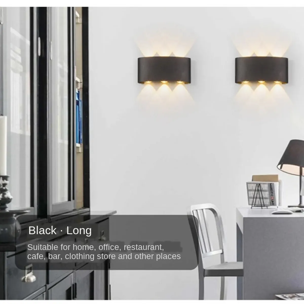 GENERICO - Pack 2 Lamparas de pared Aplique LED 6 W Negro Luz Cálida