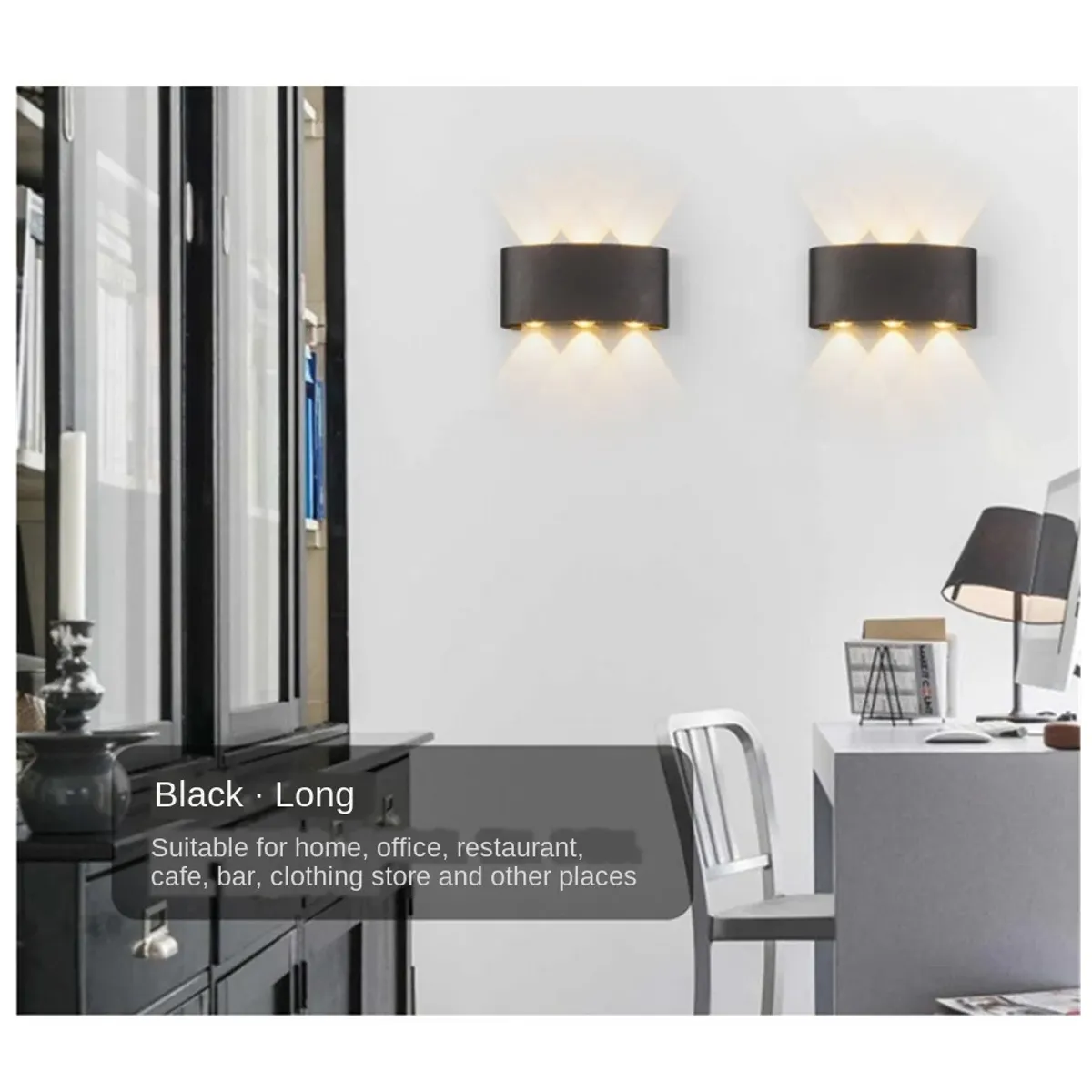 GENERICO - Pack 2 Lamparas de pared Aplique LED 6 W Negro Luz Cálida