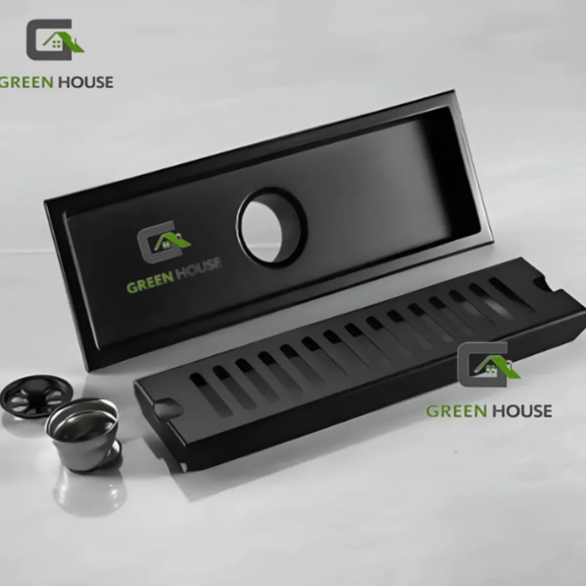 GREEN HOUSE - SUMIDERO DE ACERO SUS 304 RECTANGULAR 10x30 CM NEGRO