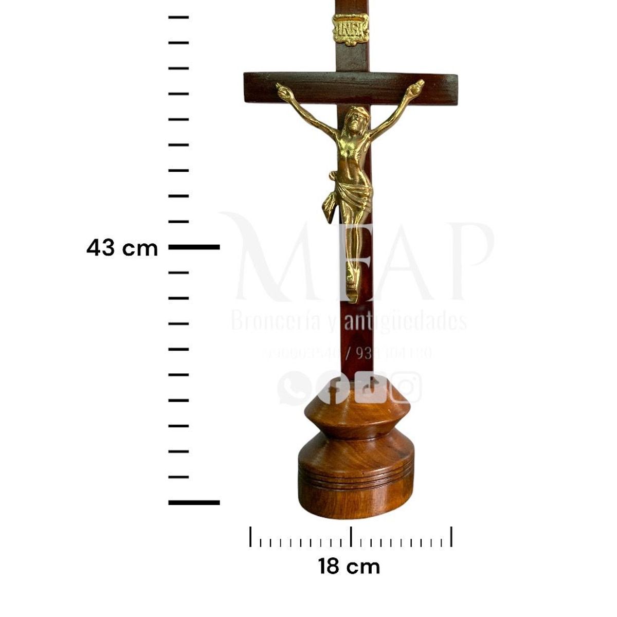 MFAP BRONCERIA Y ANTIGUEDADES - Crucifijo de madera y bronce 43 cm de alto