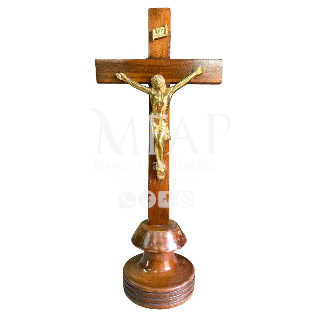 MFAP BRONCERIA Y ANTIGUEDADES - Crucifijo de madera y bronce 33 cm de alto