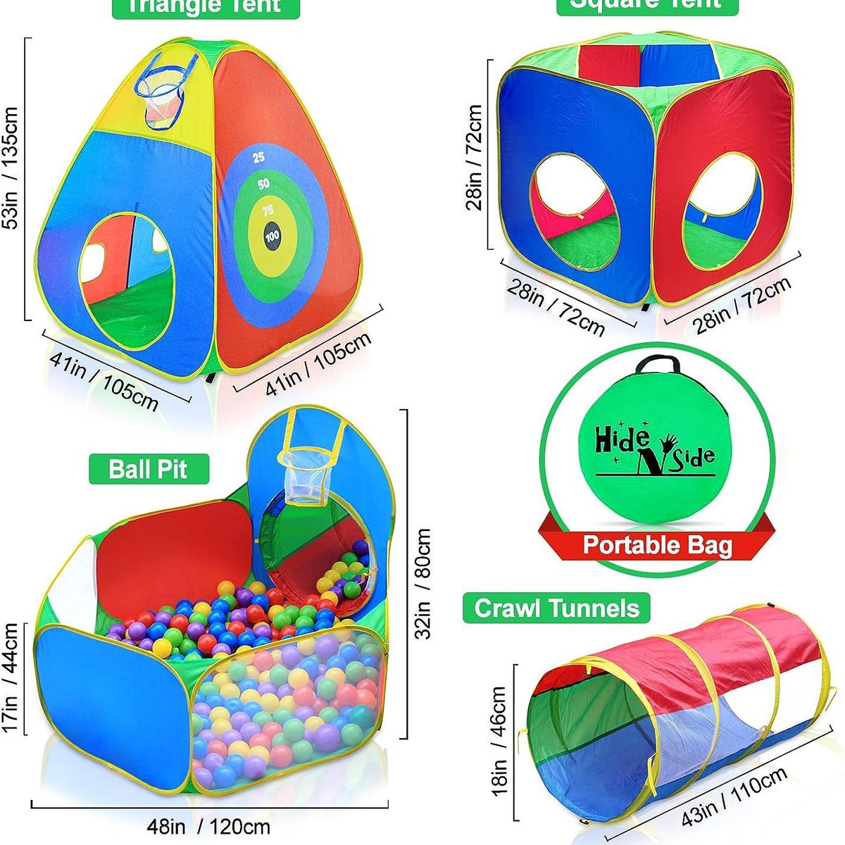 EVERBEST - Carpa Circuito 5 En 1 Doble Túnel Juego Para Niños Unisex