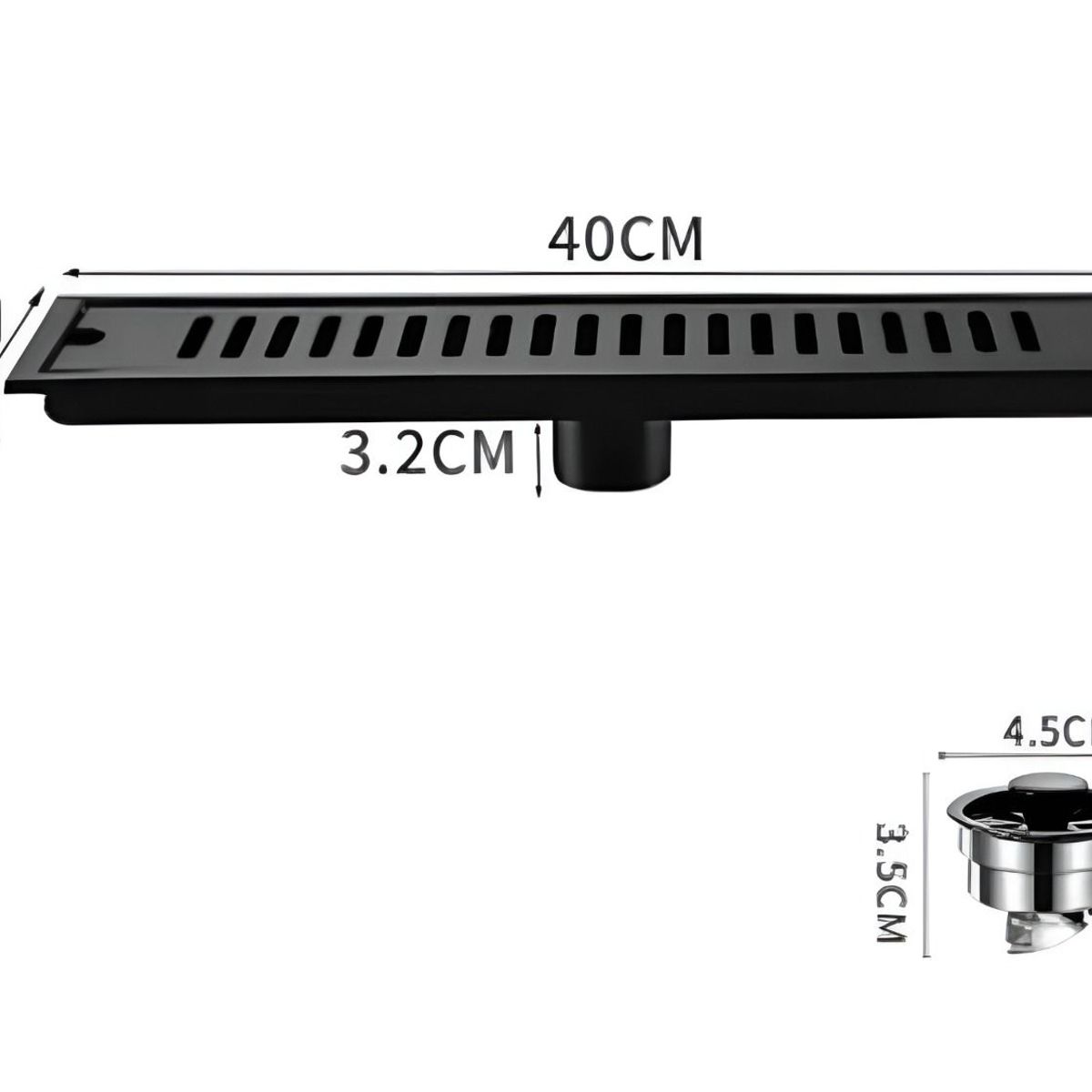 GREEN HOUSE - SUMIDERO DE ACERO SUS 304 RECTANGULAR 10x40 CM NEGRO