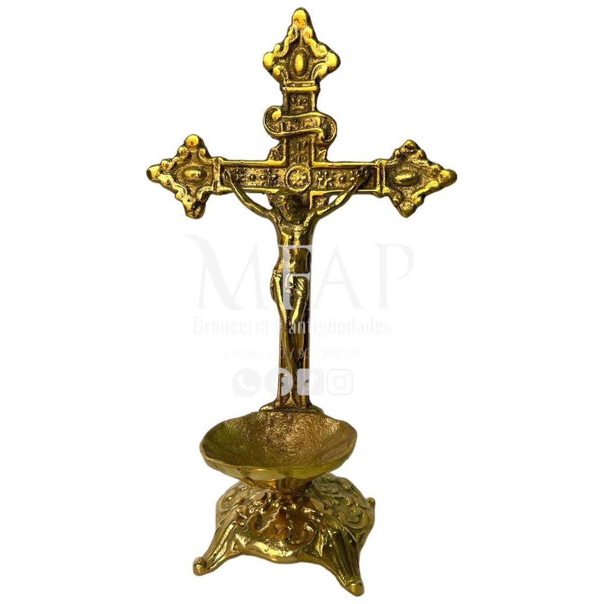 MFAP BRONCERIA Y ANTIGUEDADES - Crucifijo de bronce para agua bendita 20 cm de alto