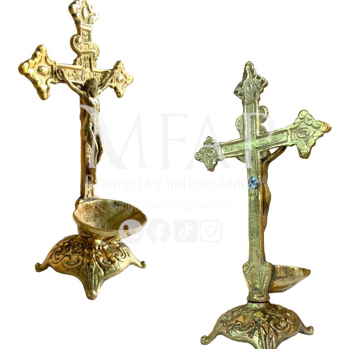 MFAP BRONCERIA Y ANTIGUEDADES - Crucifijo de bronce para agua bendita 20 cm de alto