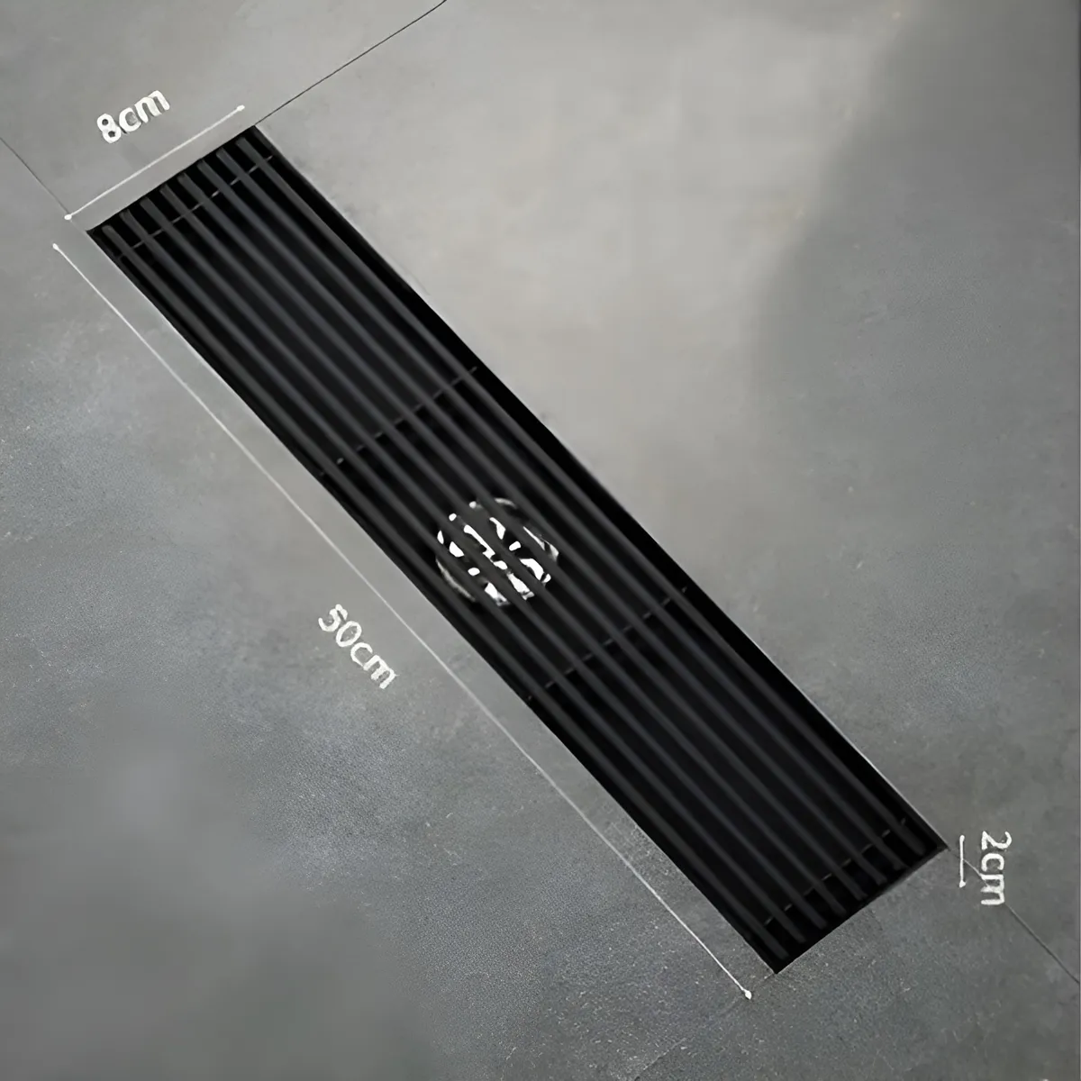 GREEN HOUSE - SUMIDERO DE ACERO SUS 304 RECTANGULAR 8 x 50 CM NEGRO