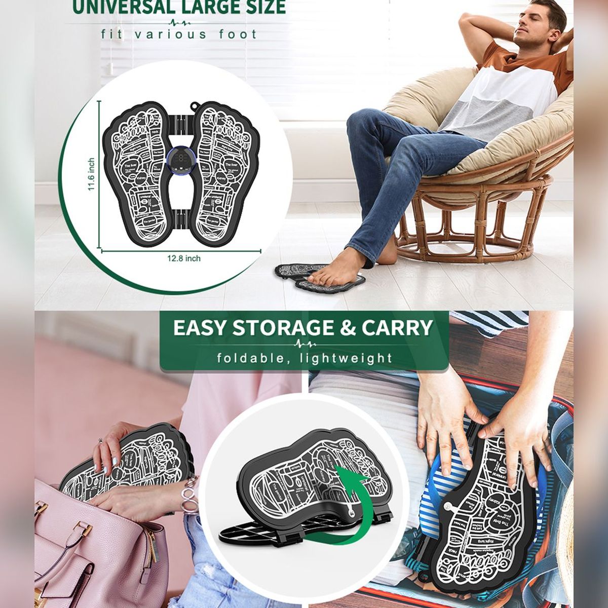 PERUMASSAGE - Electroestimulador para Pies Plegable Recargable y Portátil