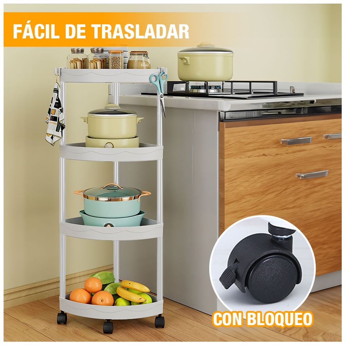 KELLER - Carrito Organizador Estante Esquinero con Ruedas para Baño YG5 BL
