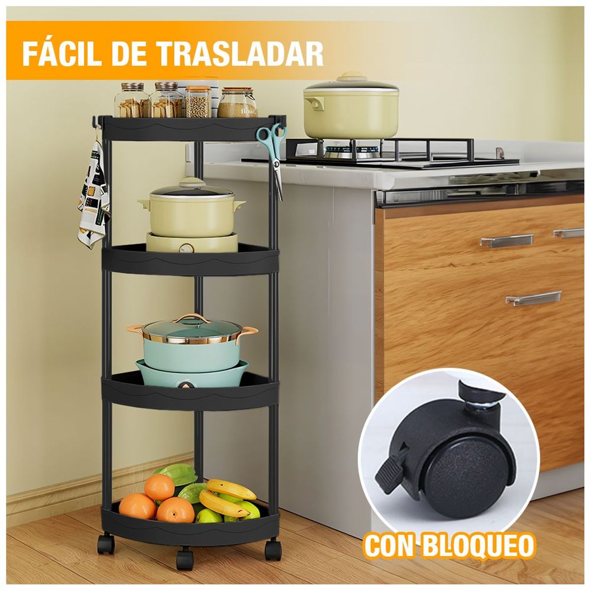 KELLER - Carrito Organizador Estante Esquinero con Ruedas para Baño YG5 NG