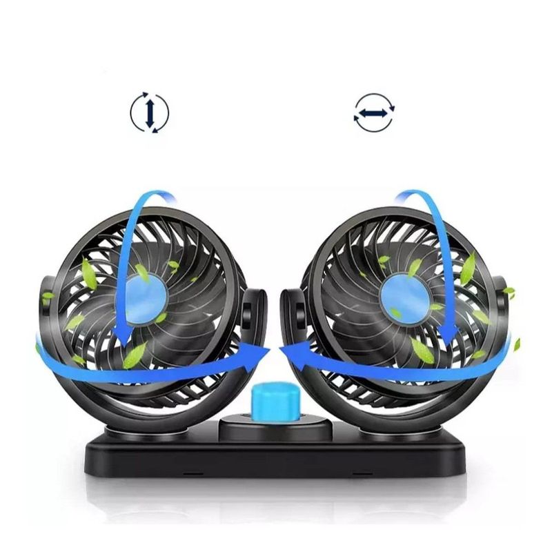 GENERICO - Ventilador Doble Cabezal 360 para Auto Portátil 12v