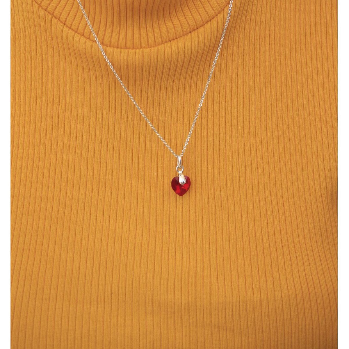 FERNANDA ROMERO JOYAS Y ACCESORIOS - Juego Collar y Aretes Corazones Cristal Rojo Austriaco y Plata 1cm