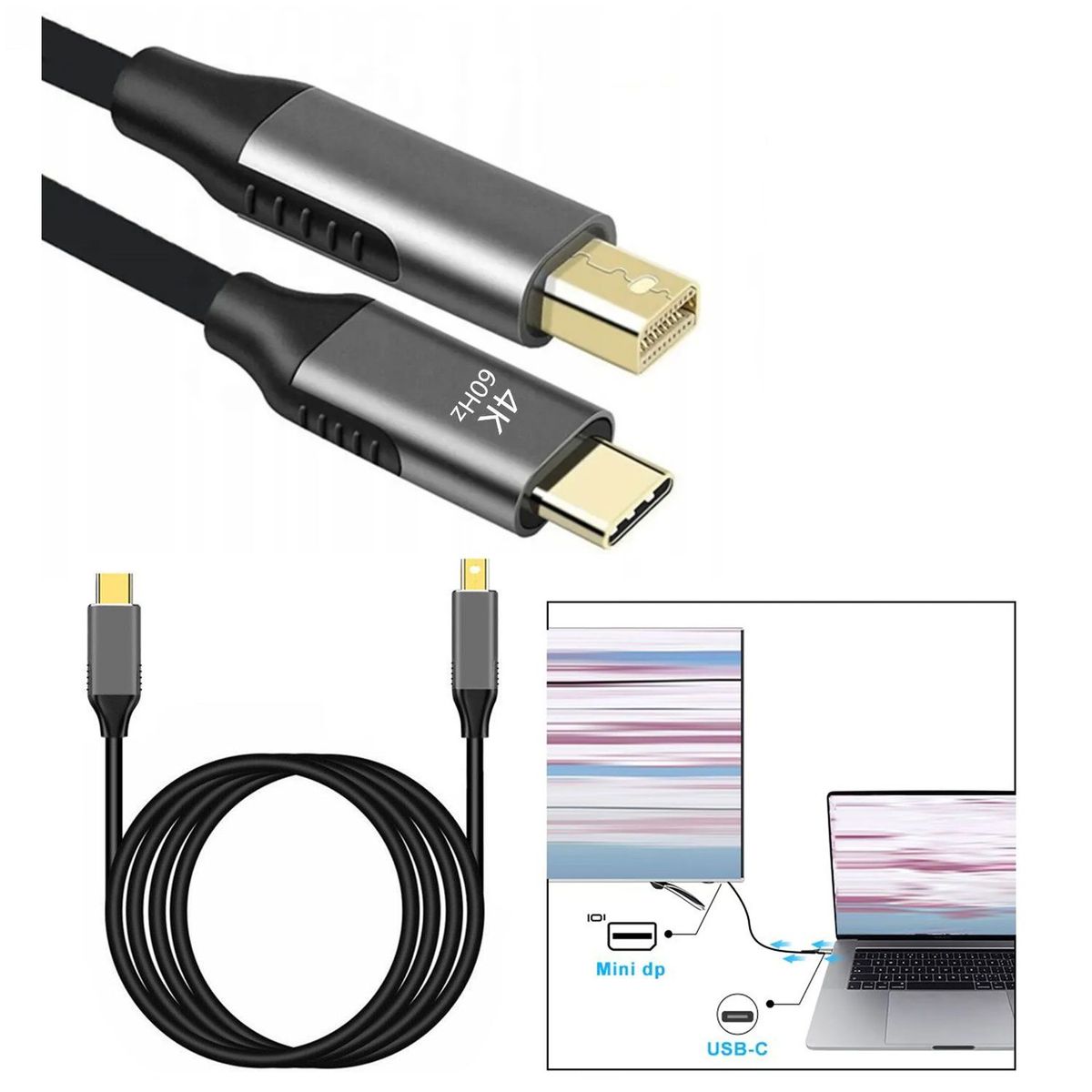 OEM - Cable Tipo C a Mini DisplayPort DP 4K 60Hz - 1.80 Metros