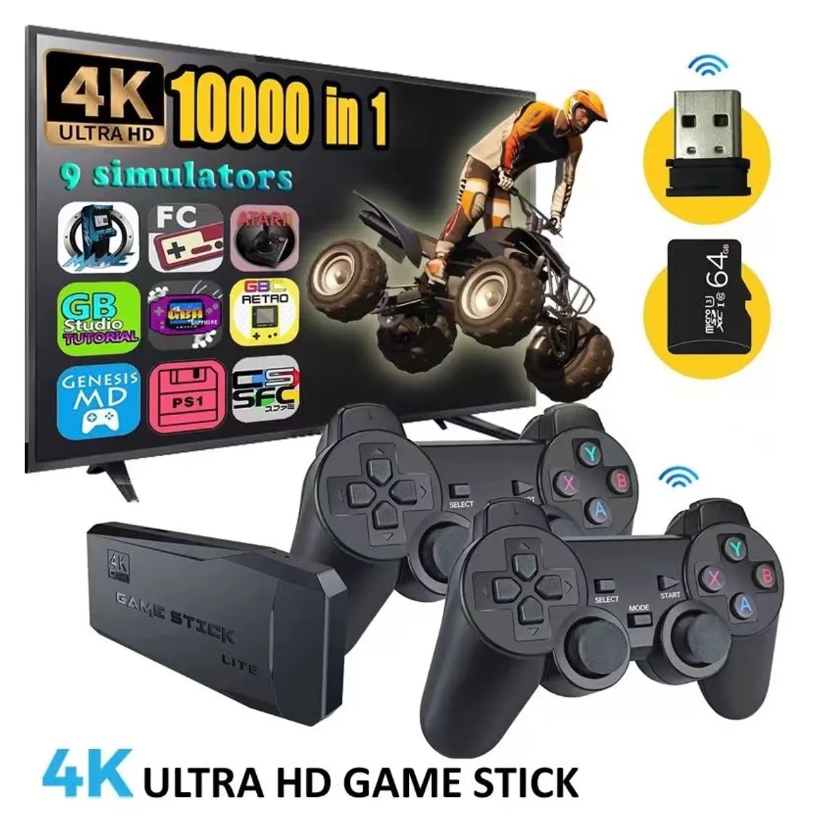CORRERREY - Game Stick Portable 4K TV Consola de juegos Controlador inalámbrico