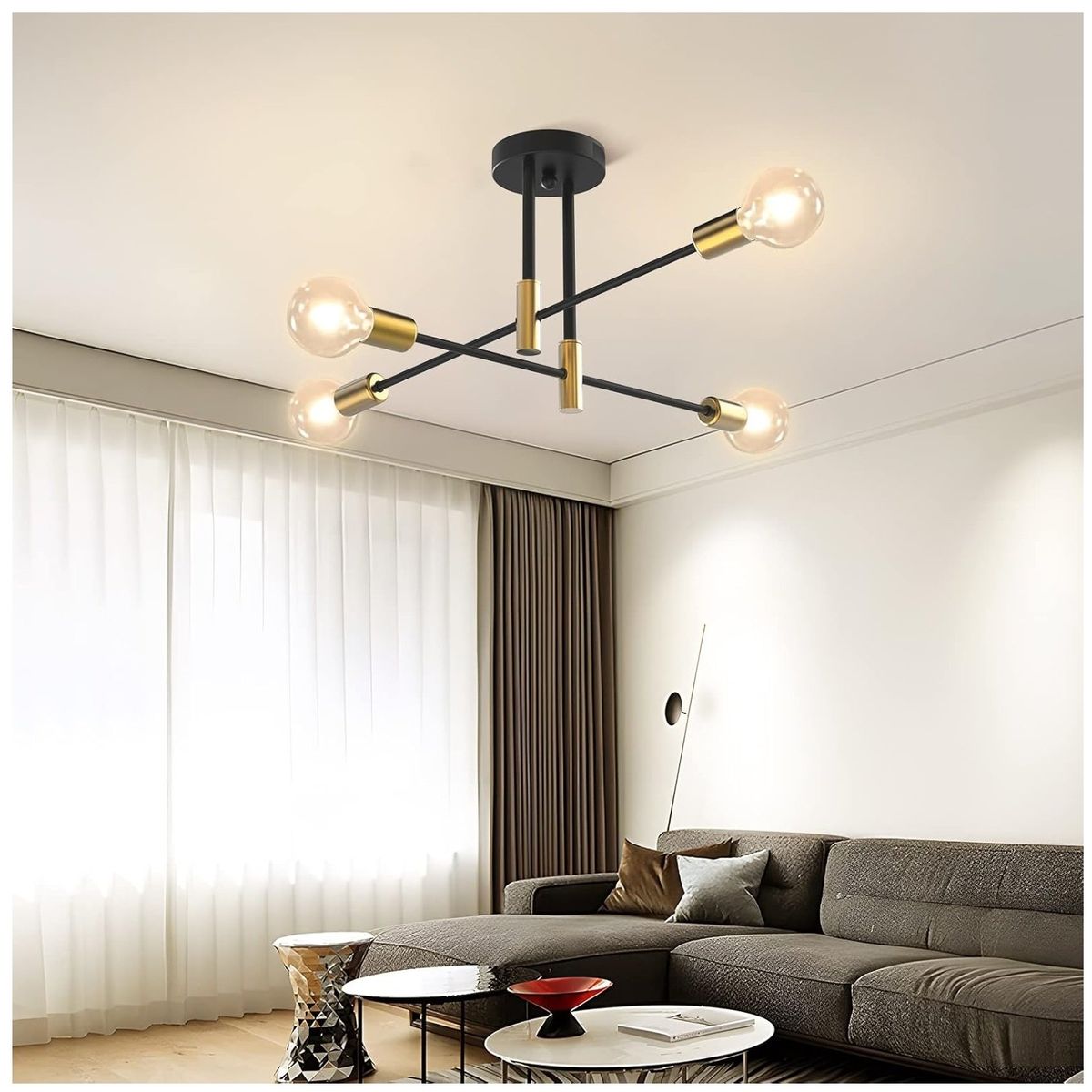 GENERICO - Lámpara colgante araña color negro dorado Incluye bombillas