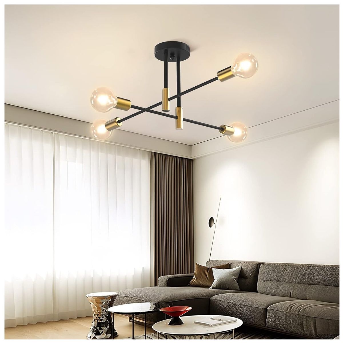 GENERICO - Lámpara colgante araña color negro dorado Incluye bombillas