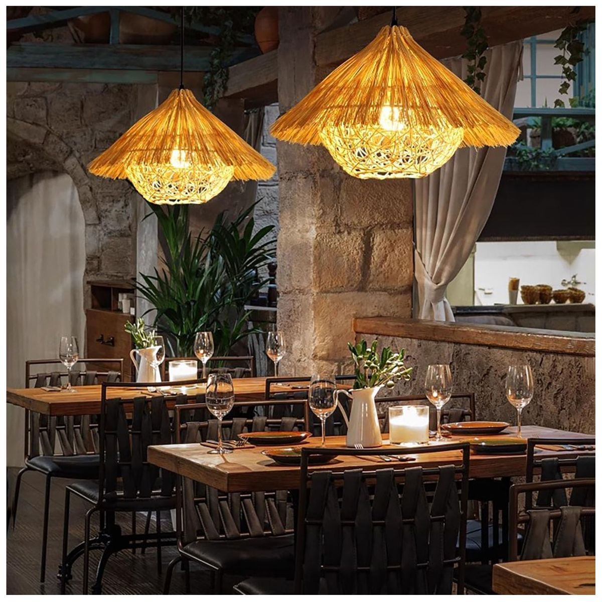 GENERICO - Lámpara colgante de bambú estilo asiático