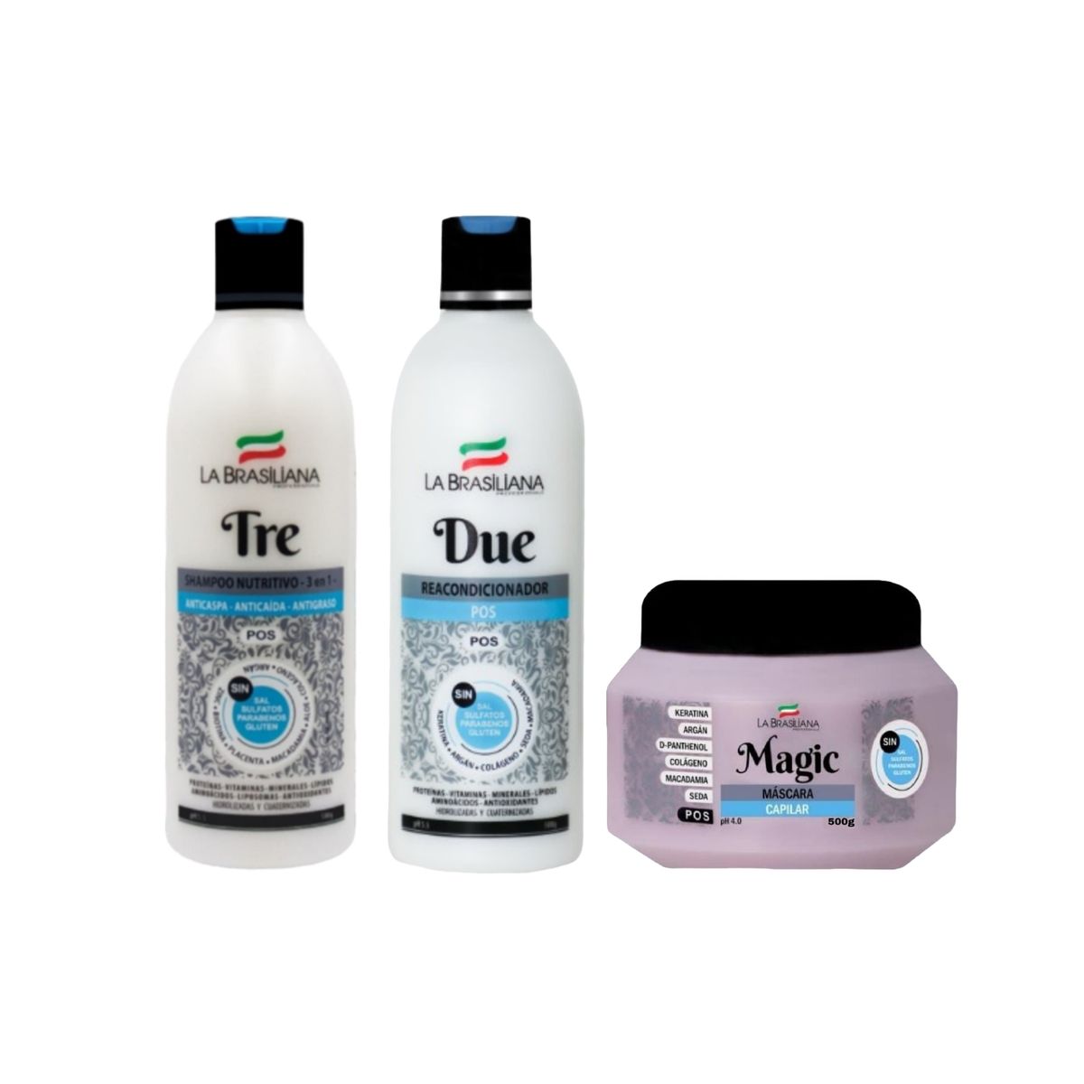 LA BRASILIANA - Kit La Brasiliana - Shampoo TRE + Reacondicionador + Magic POS 500 gr.