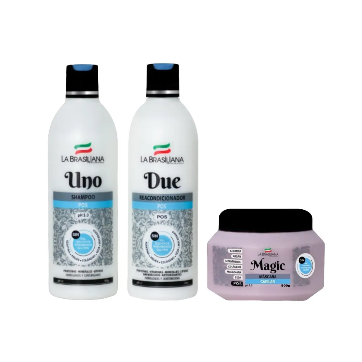 LA BRASILIANA - Kit La Brasiliana - UNO + DUE + Magic POS 500 gr. Post-Alisado Sin SAL