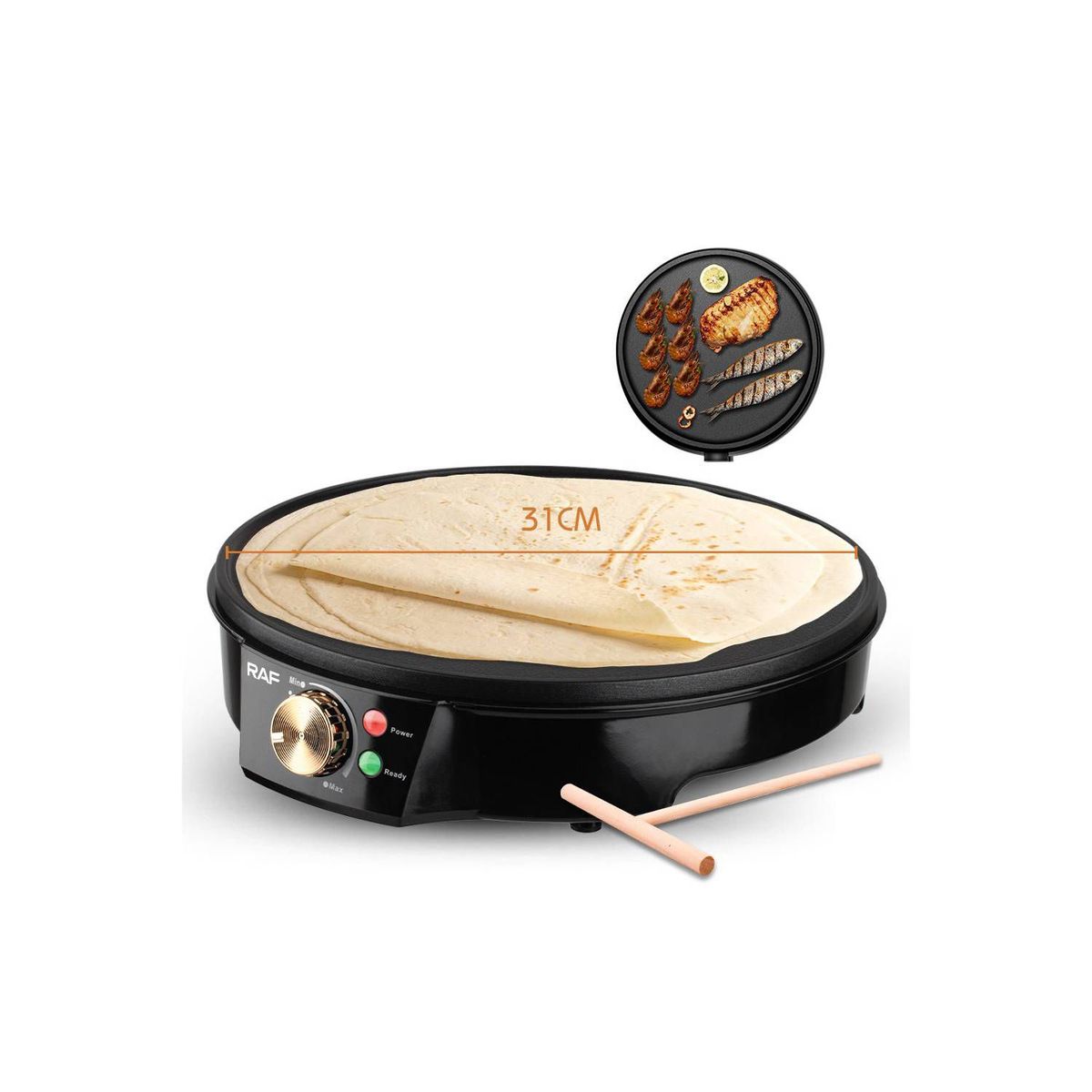 GENERICO - Plancha Eléctrica Antiadherente para hacer Crepes de 30cm