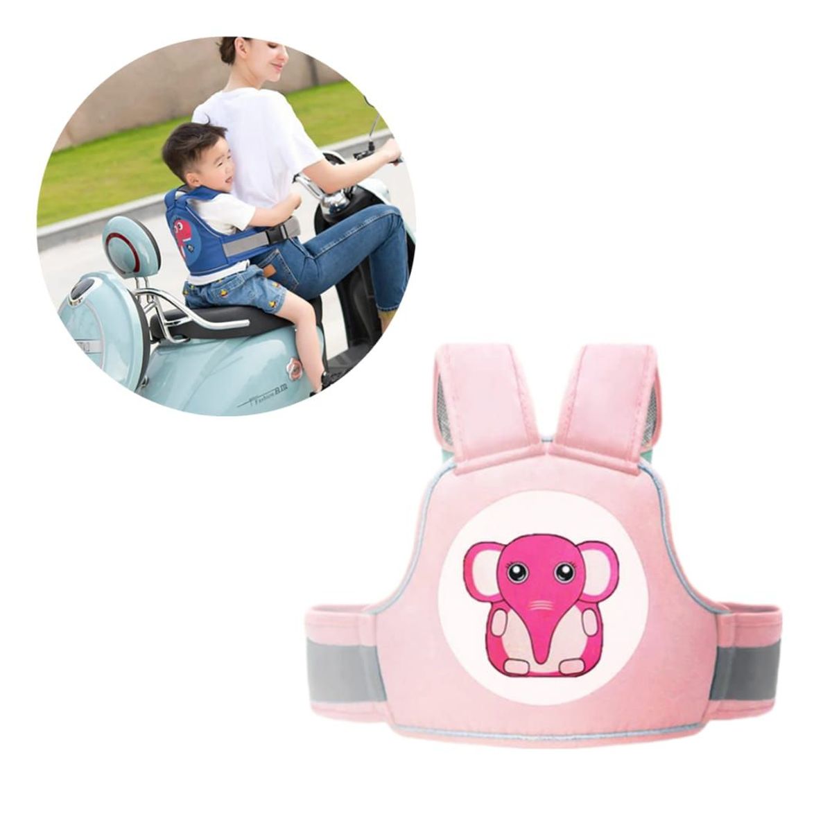 GENERICO - CINTURON DE SEGURIDAD DE MOTO PARA NIÑOS M1 ROSADO