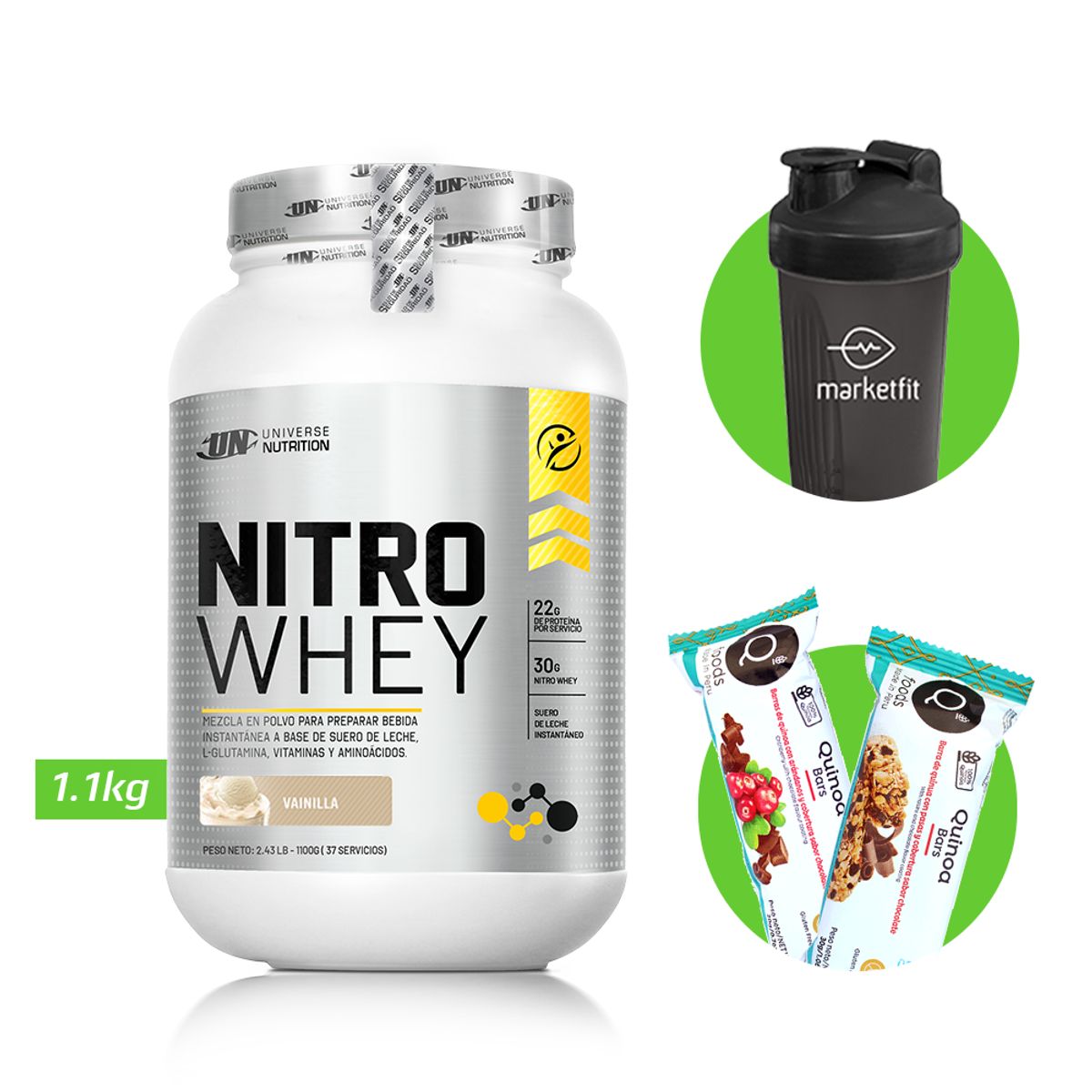 UNIVERSE NUTRITION - NITRO WHEY 1.1 KG PROTEINA UN VAINILLA+ REGALOS