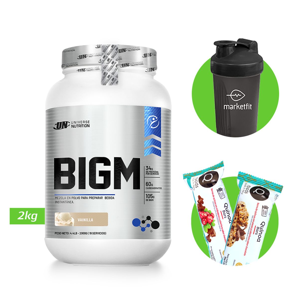 UNIVERSE NUTRITION - BIGM 2KG GANADOR DE MASA MUSCULAR UN VAINILLA + REGALOS