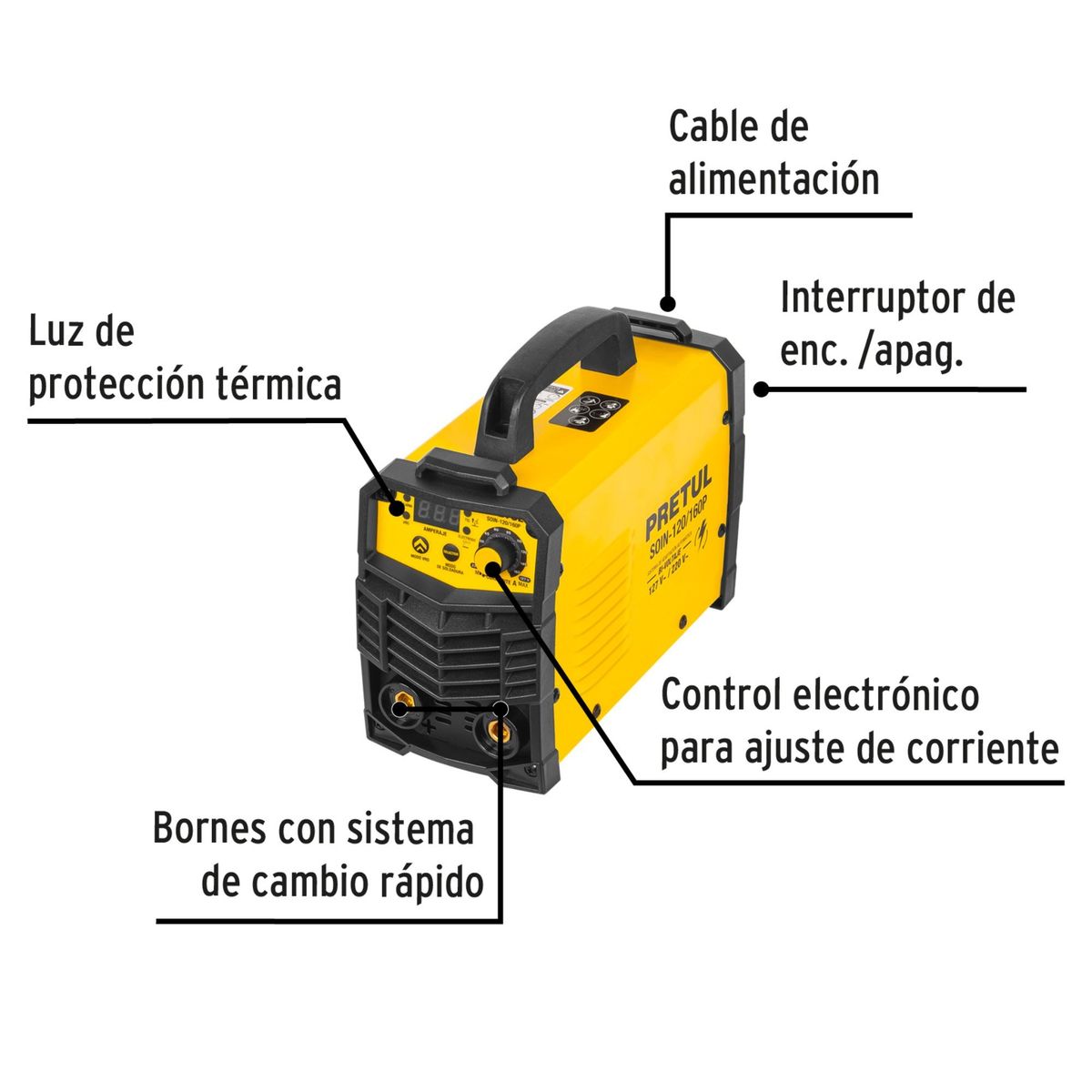 PRETUL - Combo Soldadora inversora 160A  mascara de soldar electrodos Pretul