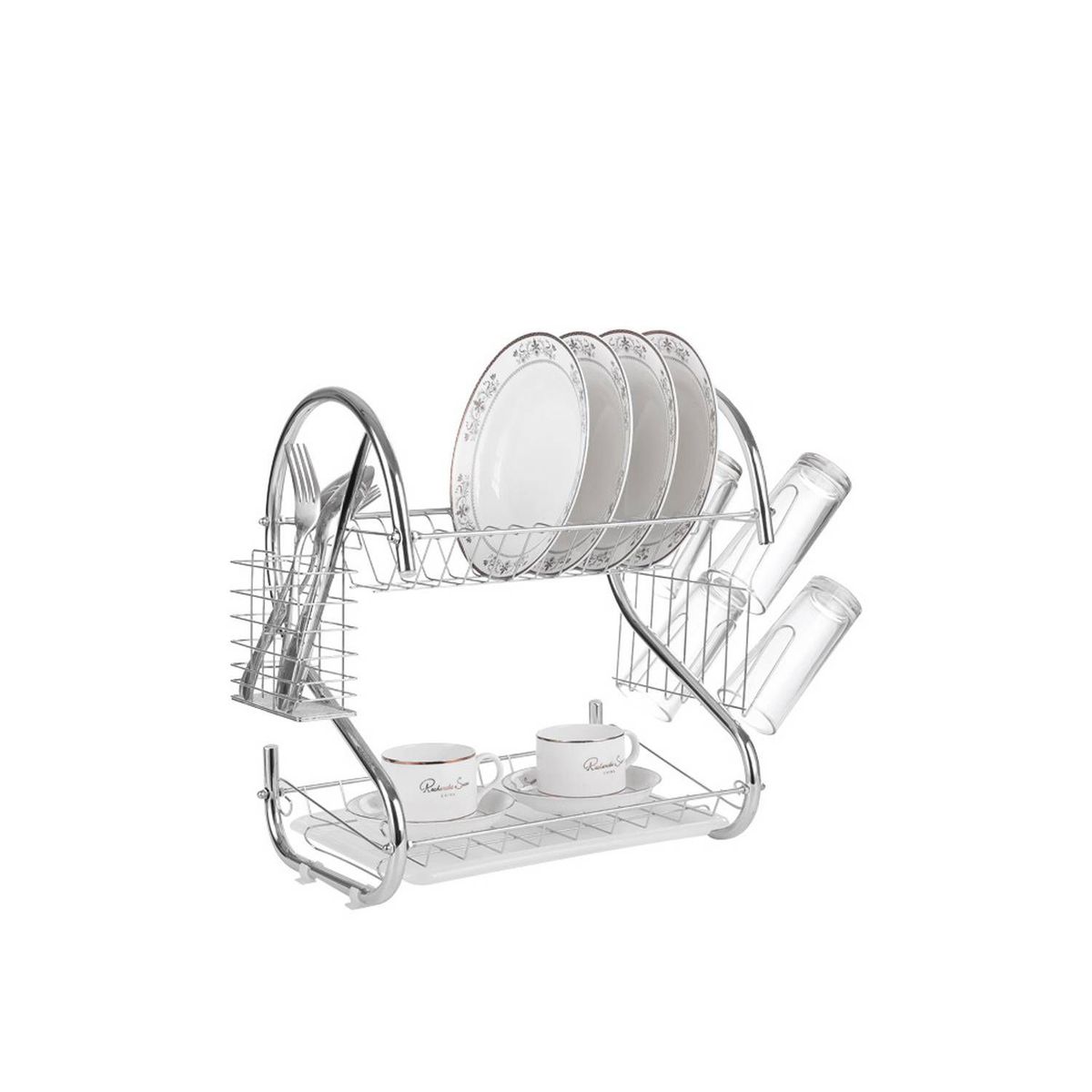 GENERICO - Organizador de Platos Multifuncional 2Niveles Cromado Rack Escurridor