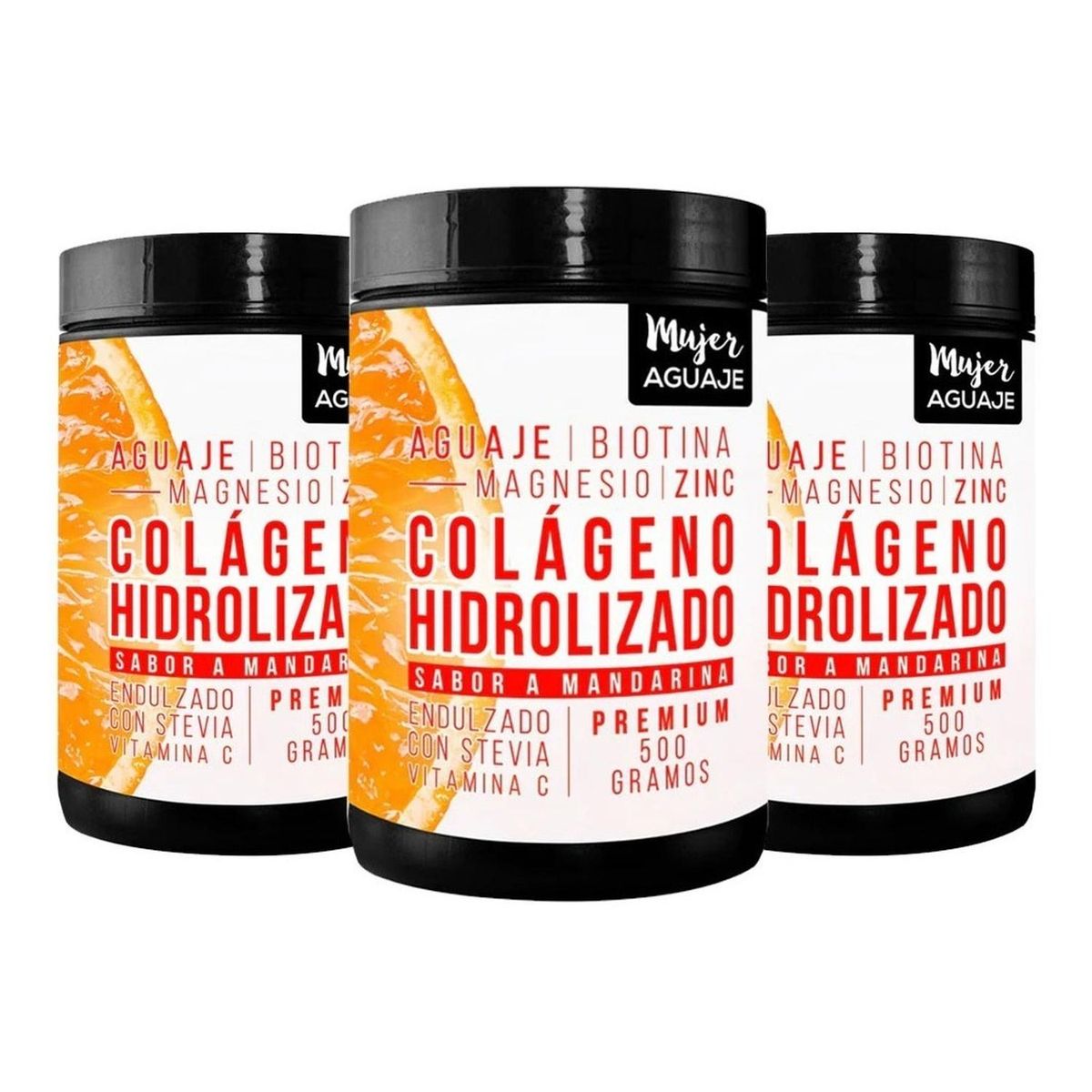 MUJER AGUAJE - Colágeno Mujer Aguaje 500 g Sabor Mandarina Pack x 3