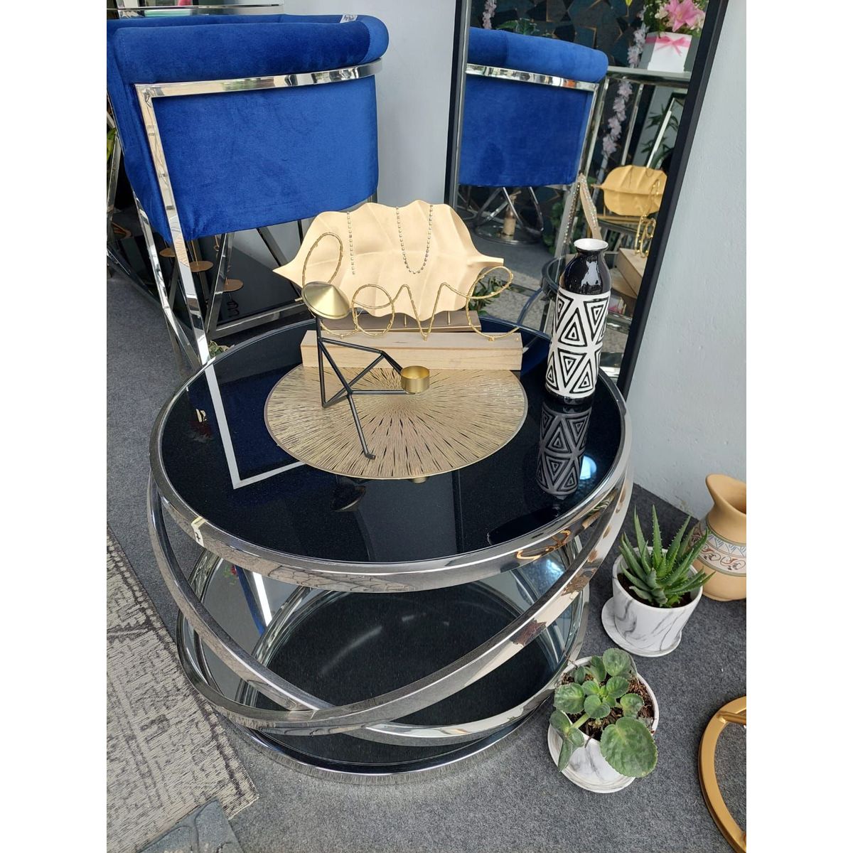 GENERICO - Mesas de centro de acero modelo átomo con vidrio