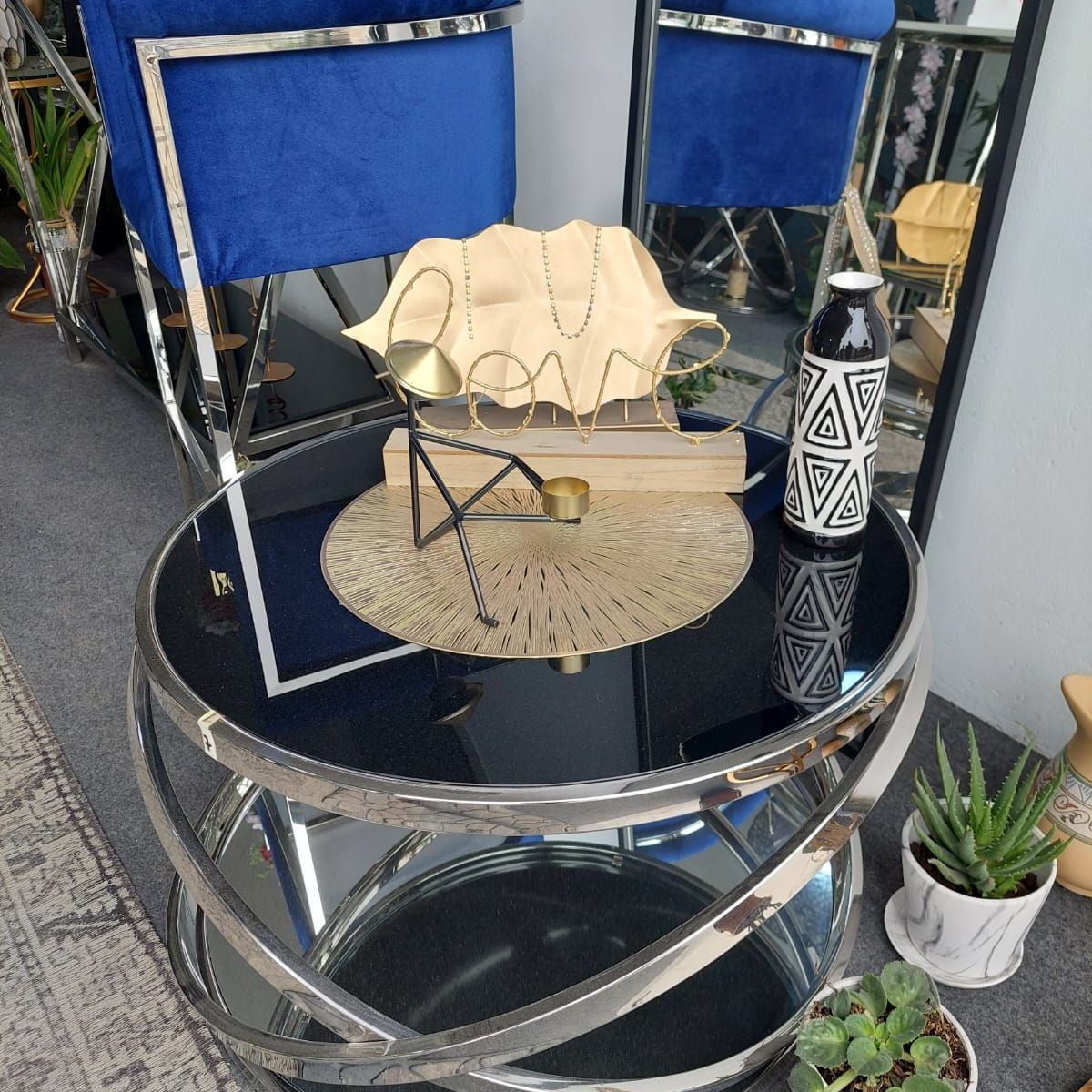 GENERICO - Mesas de centro de acero modelo átomo con vidrio