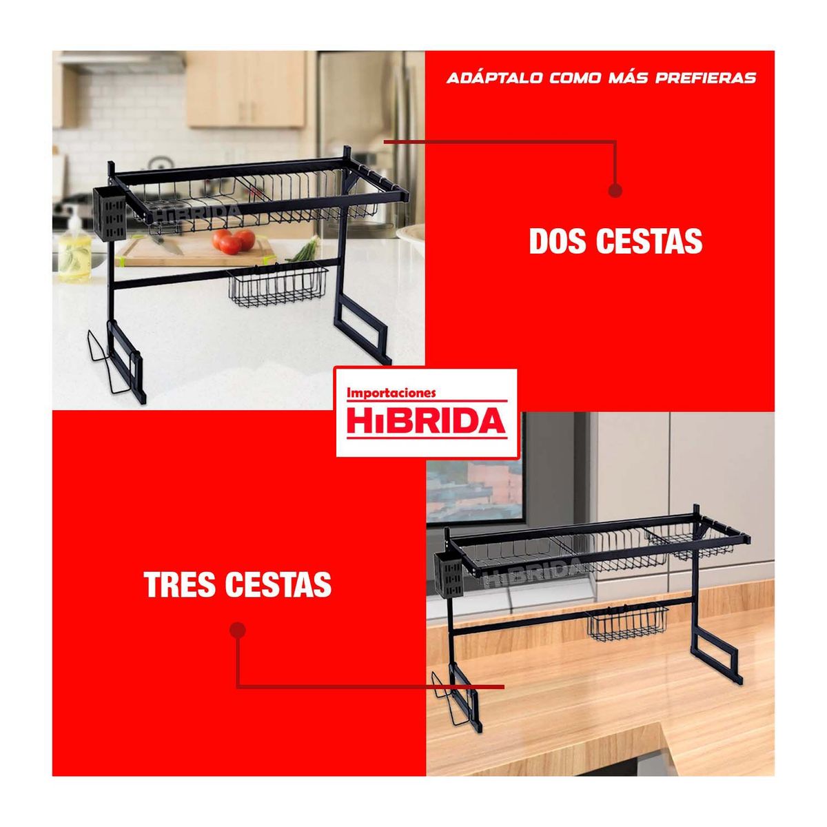 GENERICO - ESCURRIDOR DE FREGADERO ADAPTABLE PORTAPLATO - BLACK-PLATOS-RACK