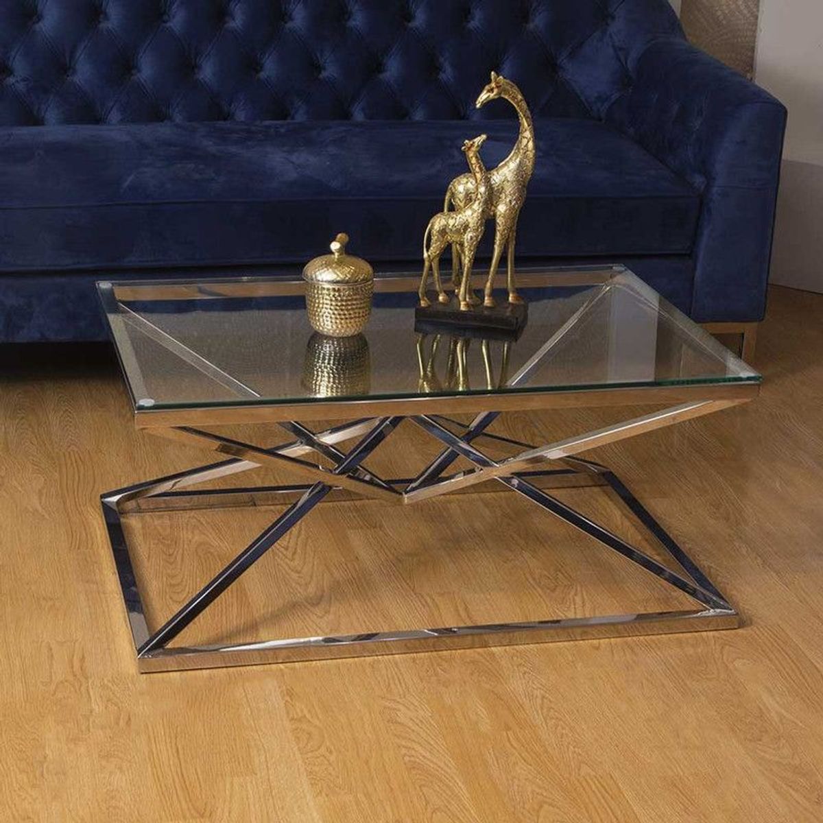 GENERICO - Mesas de centro de acero modelo diamante con vidrio