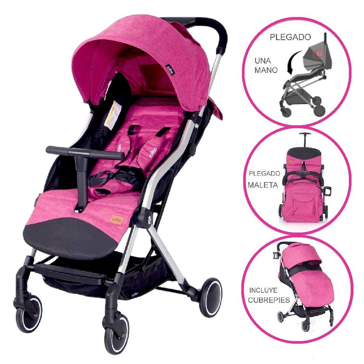 EVEZO - Coche Maleta AVENTIR Aluminio Evezo Rosado