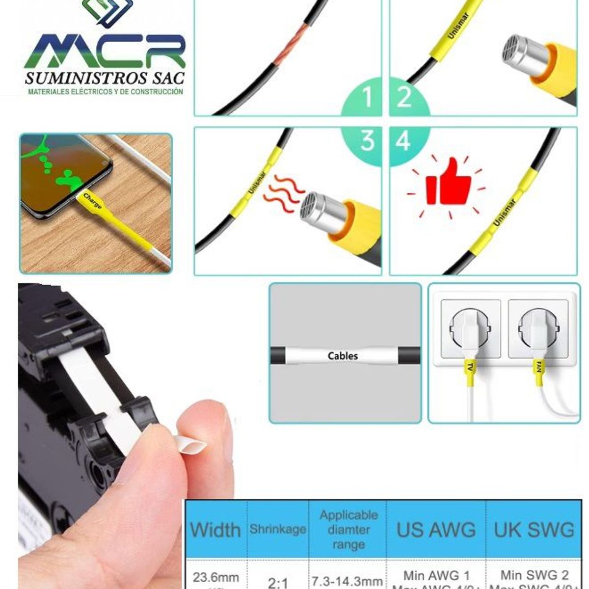 GENERICO - cinta termocontraible para rotulador brother de 24mm blanco
