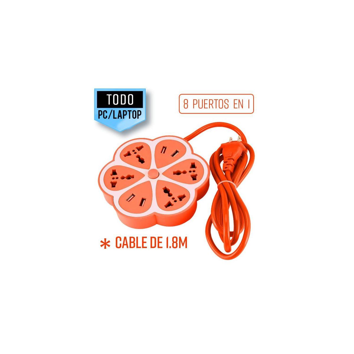 GENERICO - Extensión Hexagonal 5 Toma Corrientes Universales Y 2 Usb