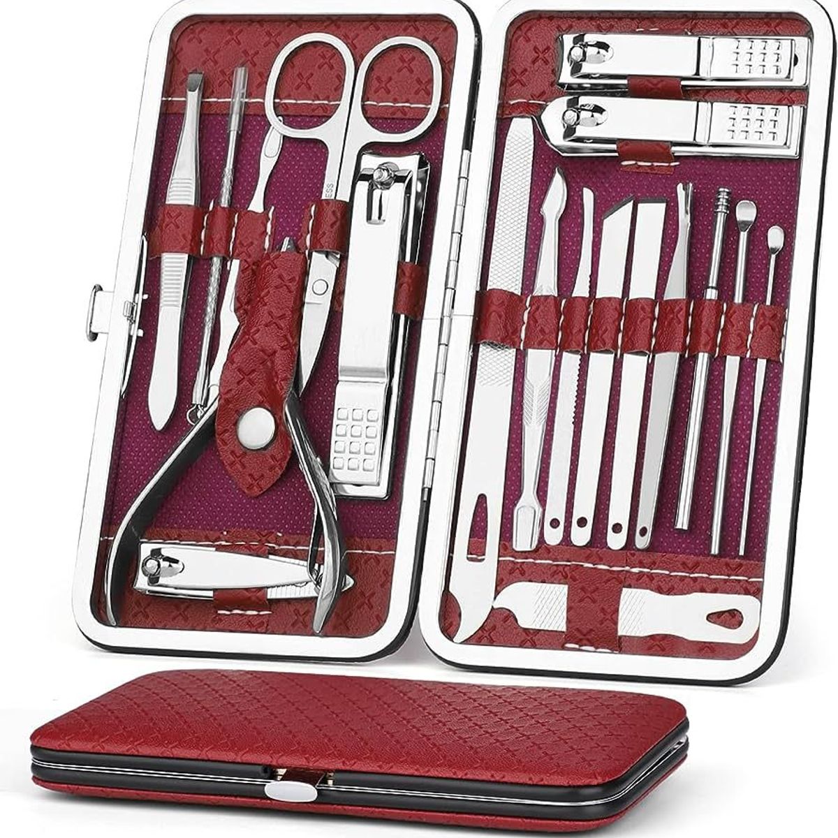 GENERICO - Set de 19 Piezas Completo Cortauñas Manicure Pedicure de Acero Inoxidable