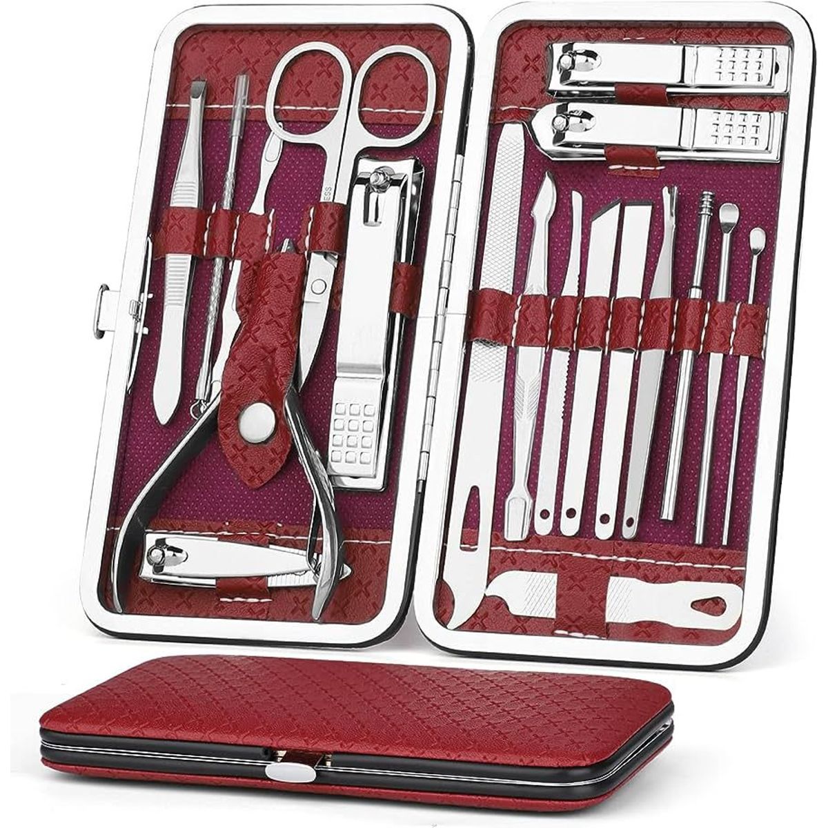 GENERICO - Set de 19 Piezas Completo Cortauñas Manicure Pedicure de Acero Inoxidable