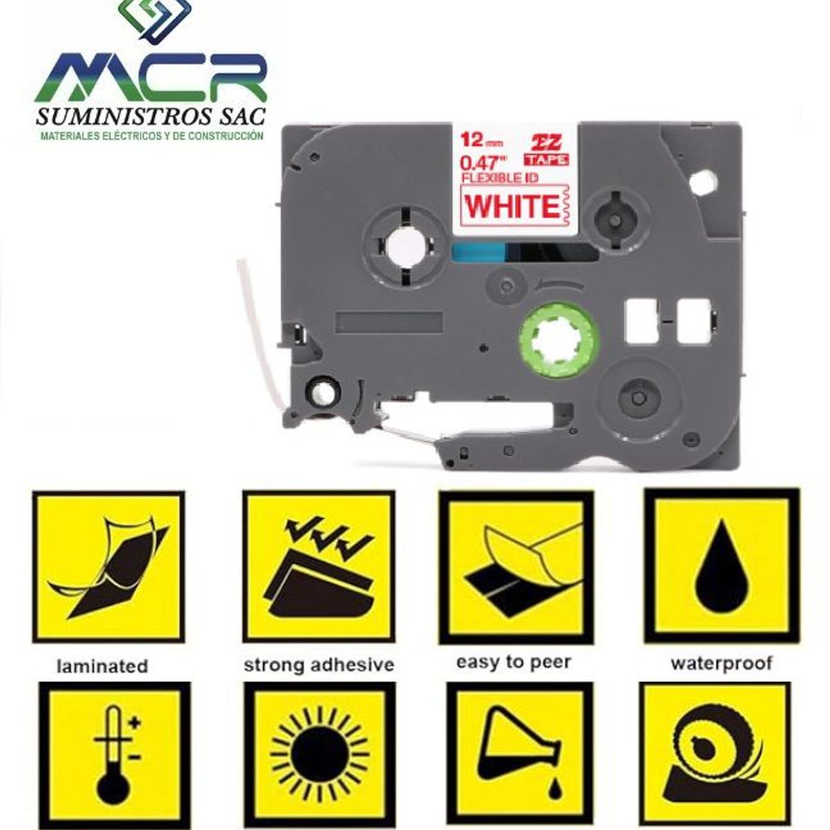 GENERICO - cinta 12MM X 8M letras rojas sobre blanco compatible para rotulador brother