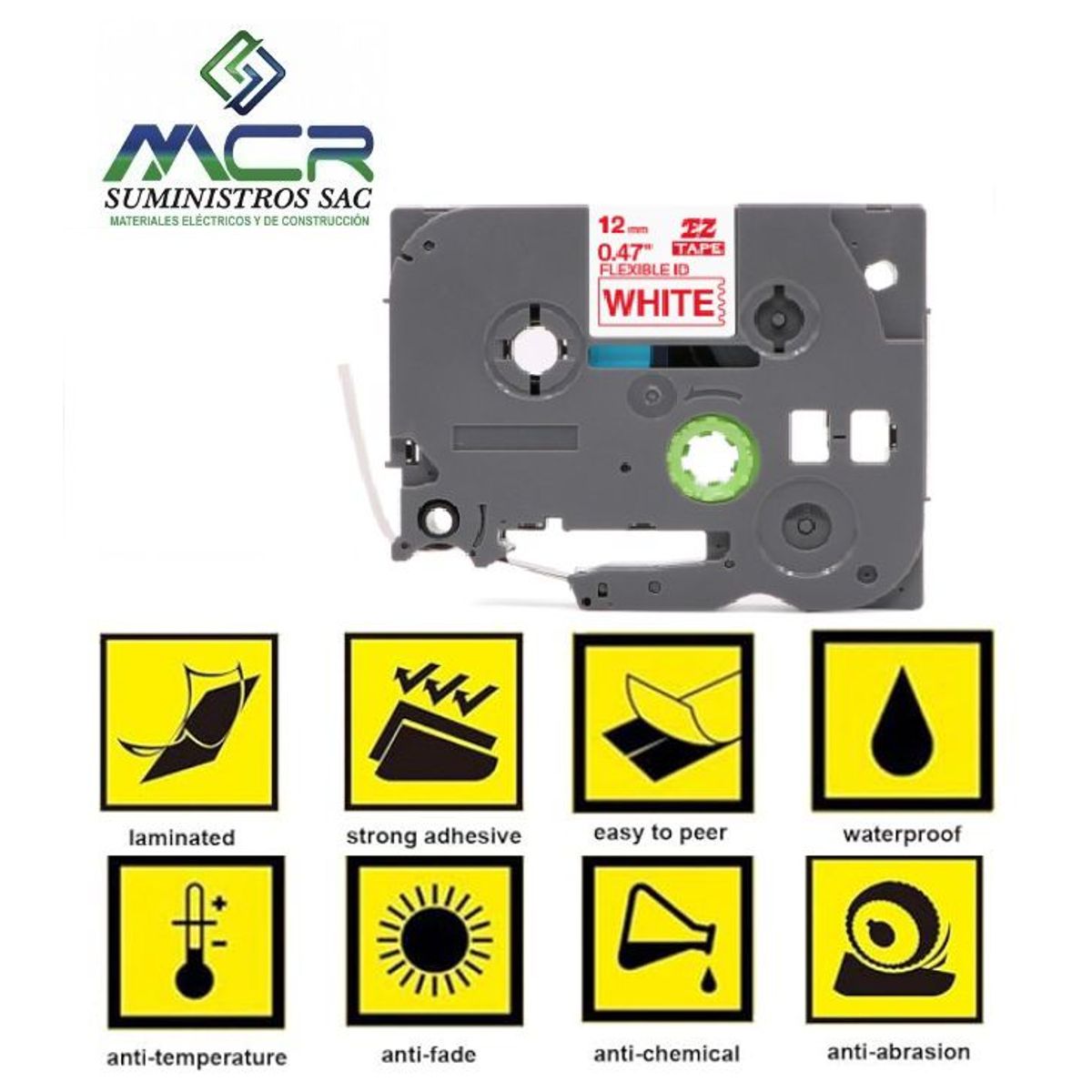 GENERICO - cinta 12MM X 8M letras rojas sobre blanco compatible para rotulador brother