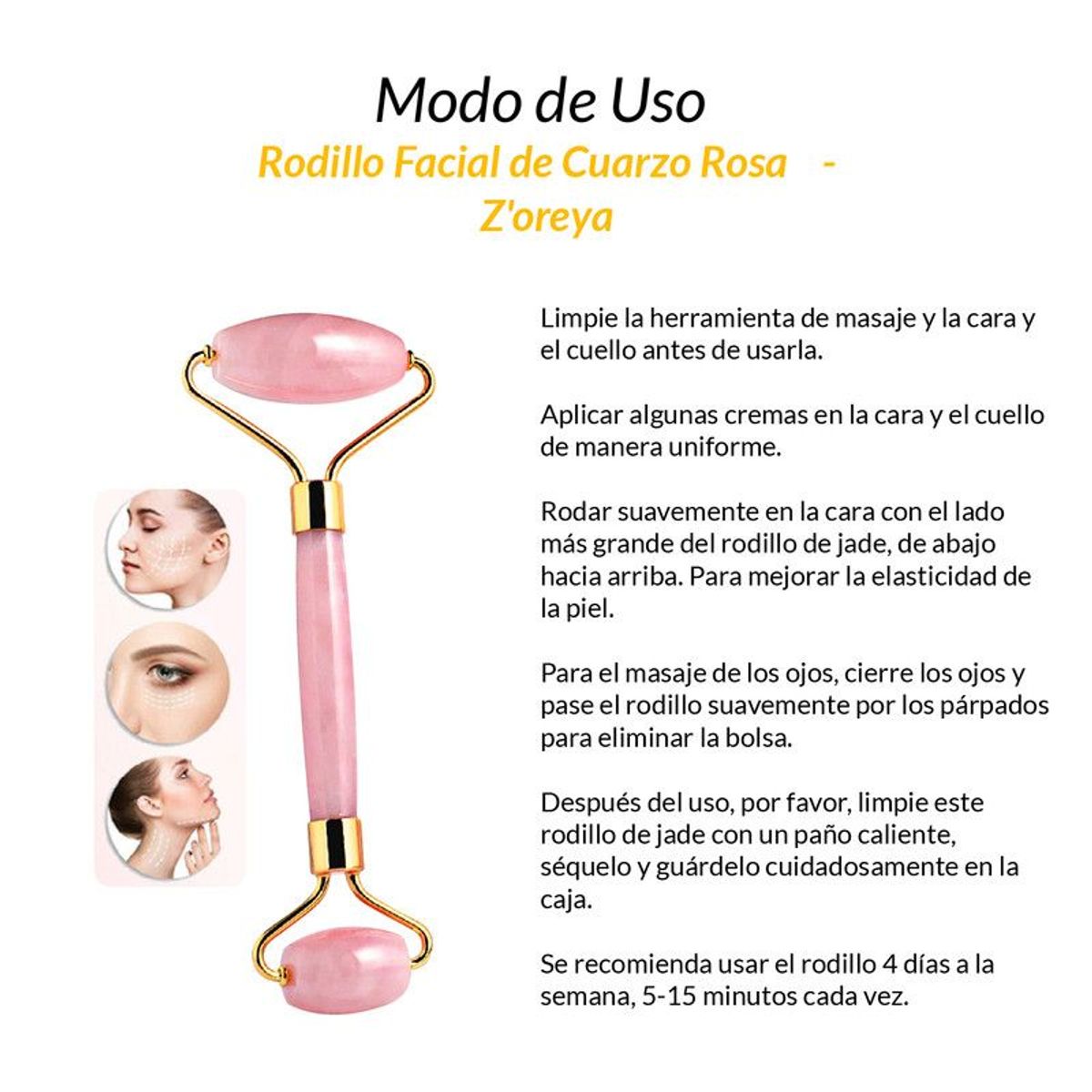 GENERICO - Rodillo Facial de Cuarzo Rosa - Z'oreya