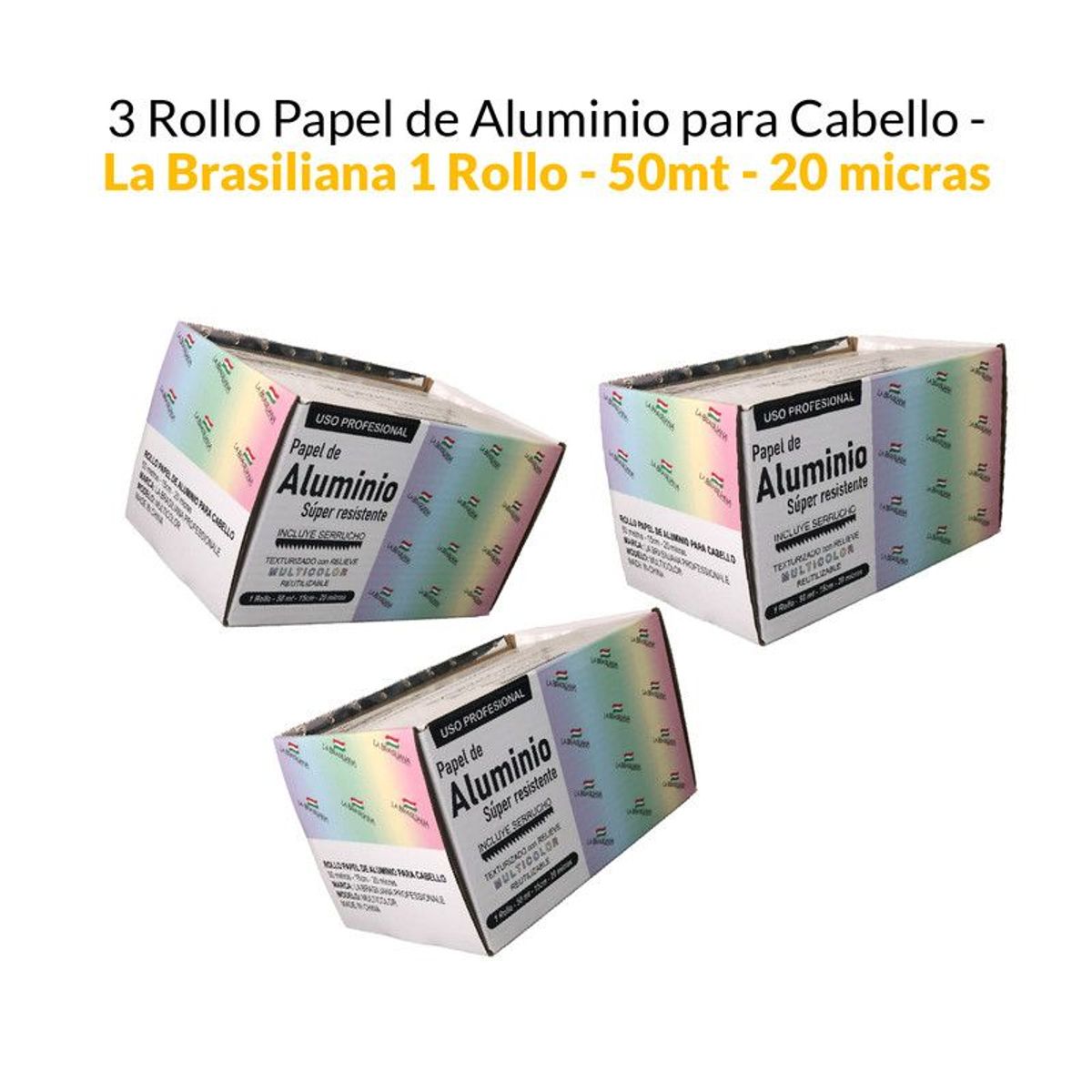 GENERICO - 3 Rollo de Papel aluminio para cabello x 50mt - 15cm - 20 micras