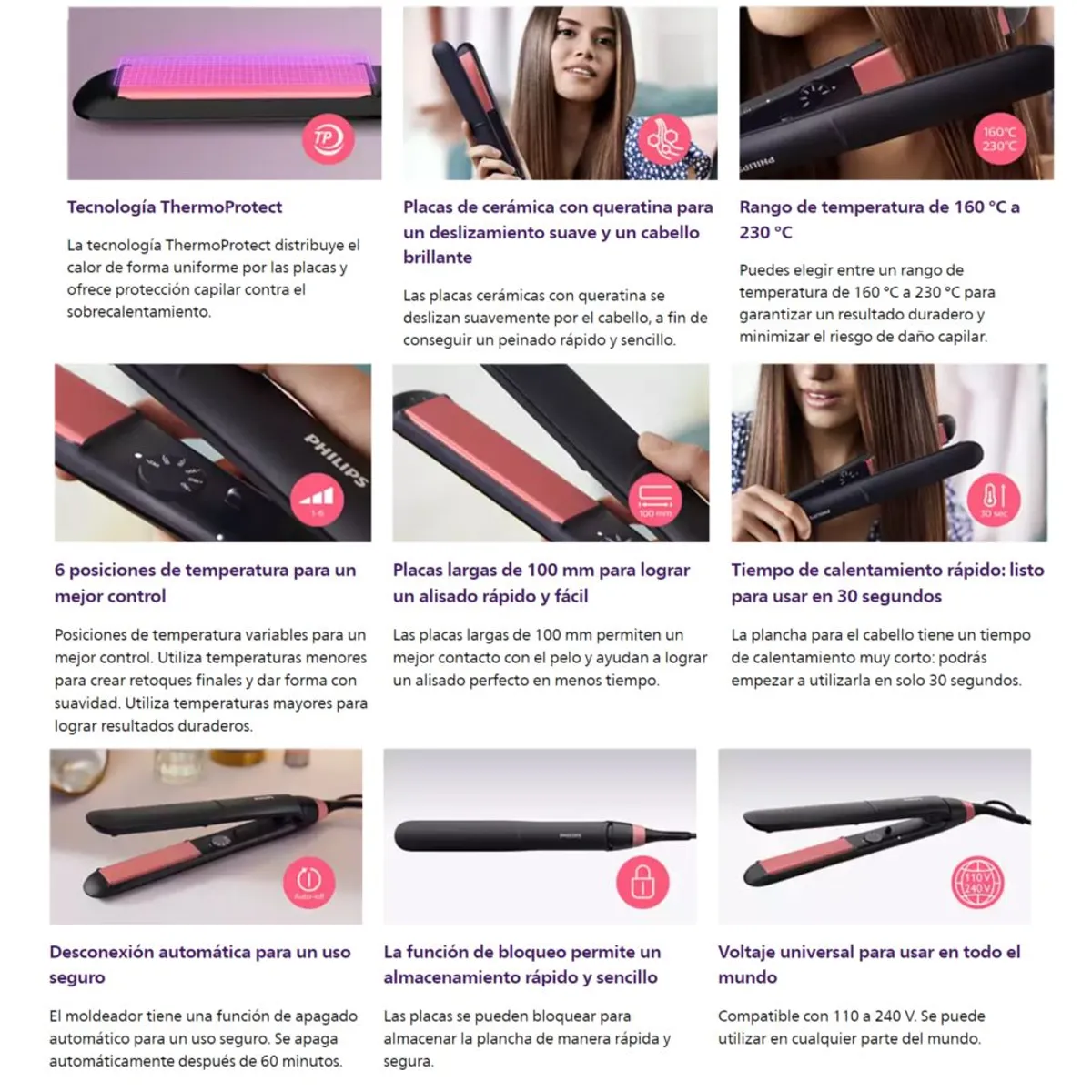 PHILIPS - Plancha De Cabello Philips Bhs376 Queratina