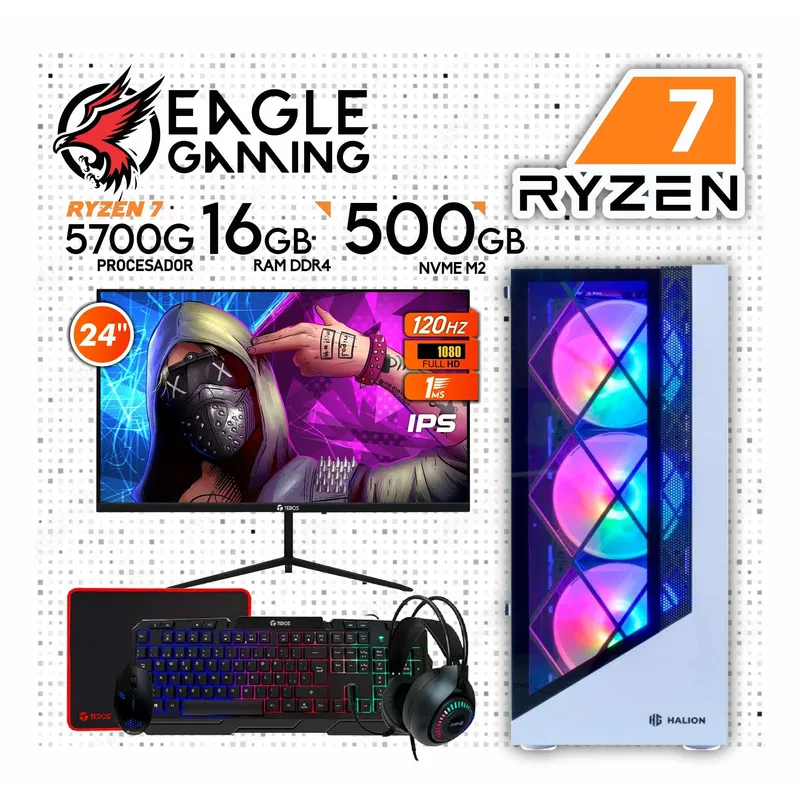 COMPUTADORA PC GAMER RYZEN 7 5700G + 16GB RAM + SSD M2 500GB
