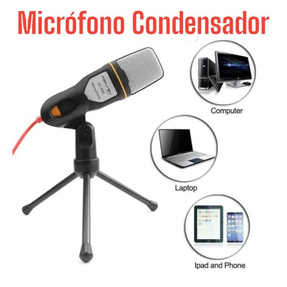 GENERICO - Microfono Condensador Profesional Pc Laptop Celular con tripode