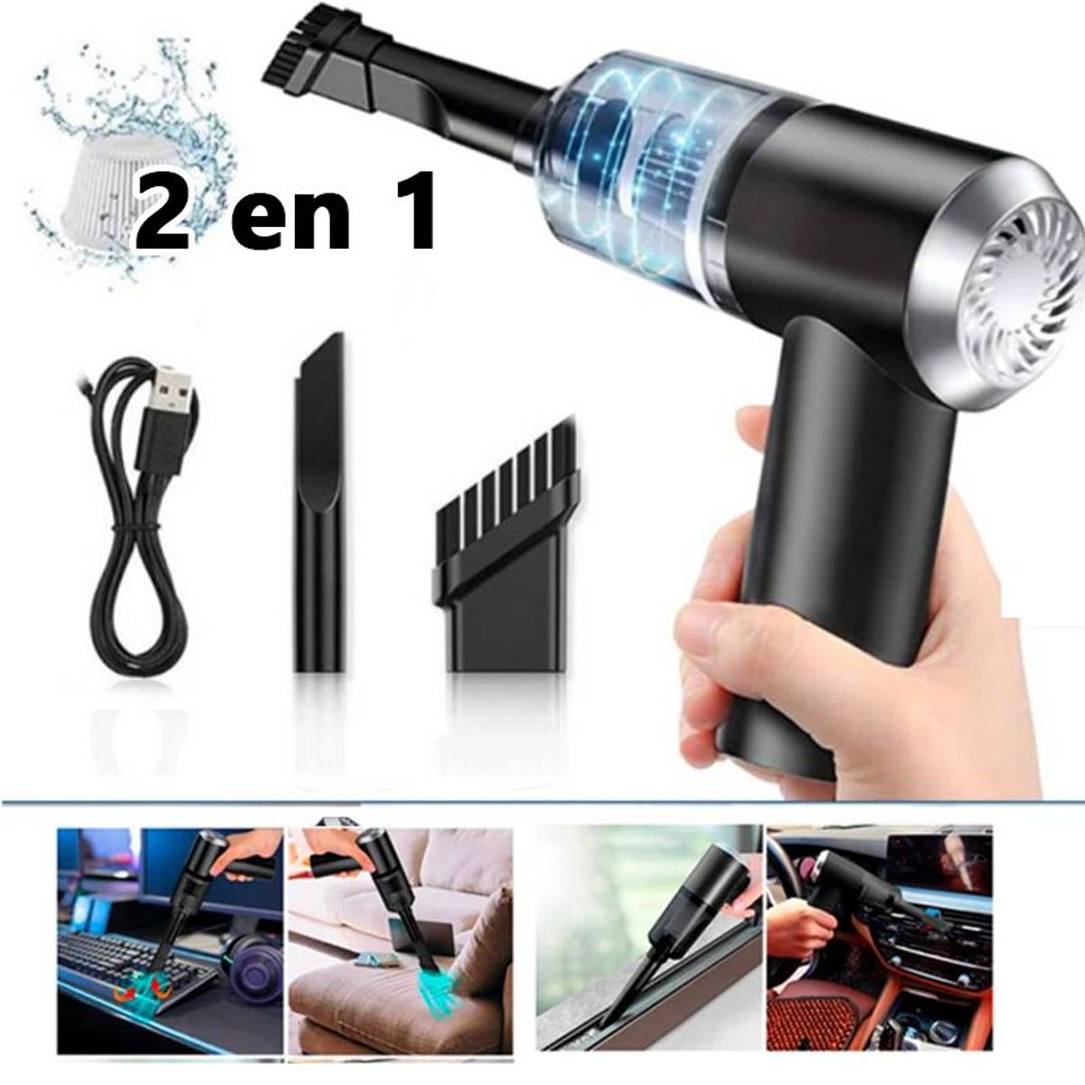 GENERICO - Mini Aspiradora Portátil 2 en 1 Multiusos USB Hogar Auto Carro