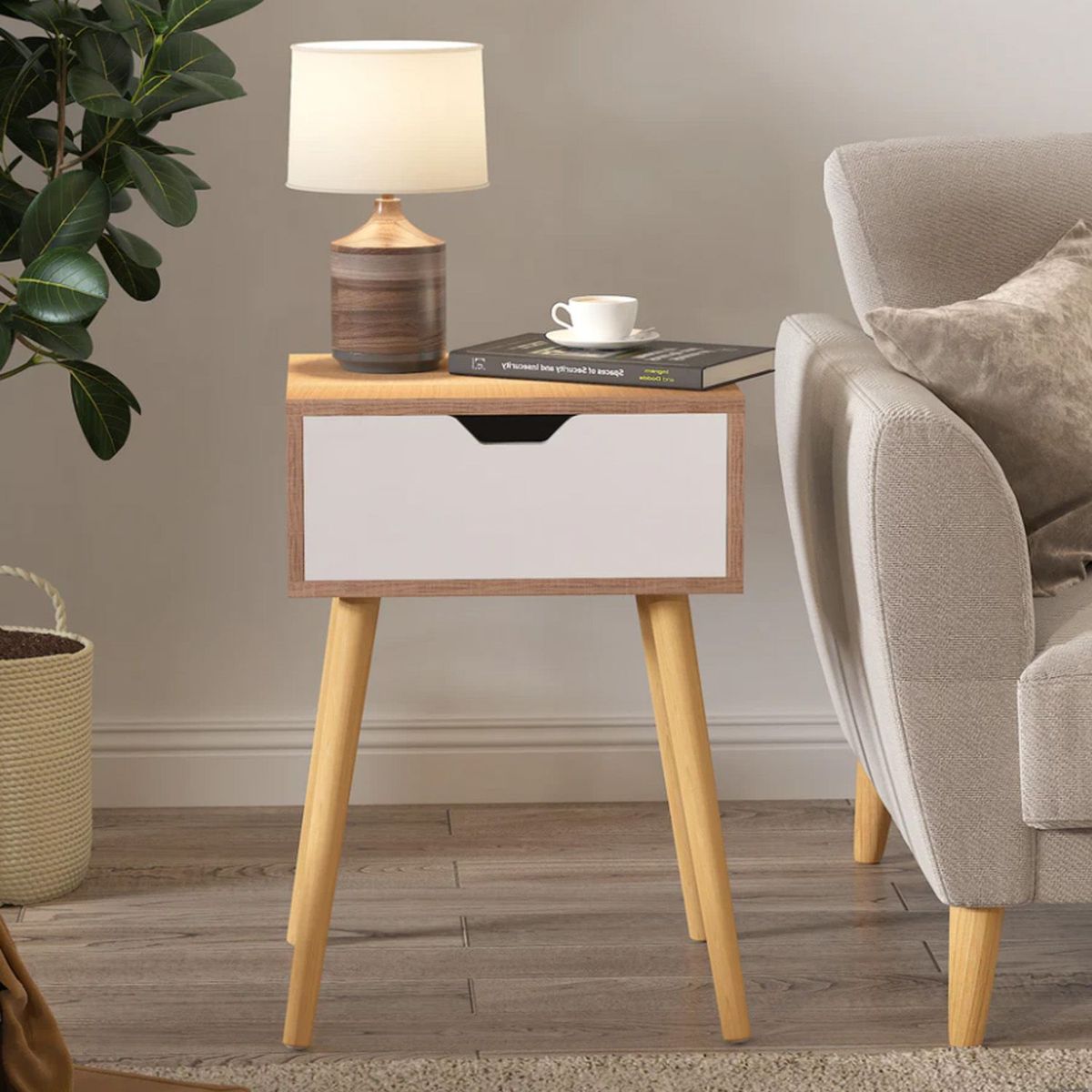 VENTITAS HOME - Velador Vintage 1 Cajón Ventitas Home Duna y Blanco