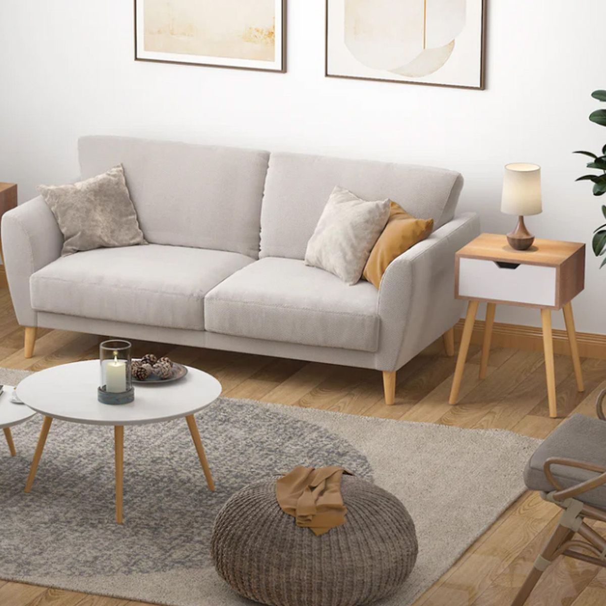 VENTITAS HOME - Velador Vintage 1 Cajón Ventitas Home Duna y Blanco