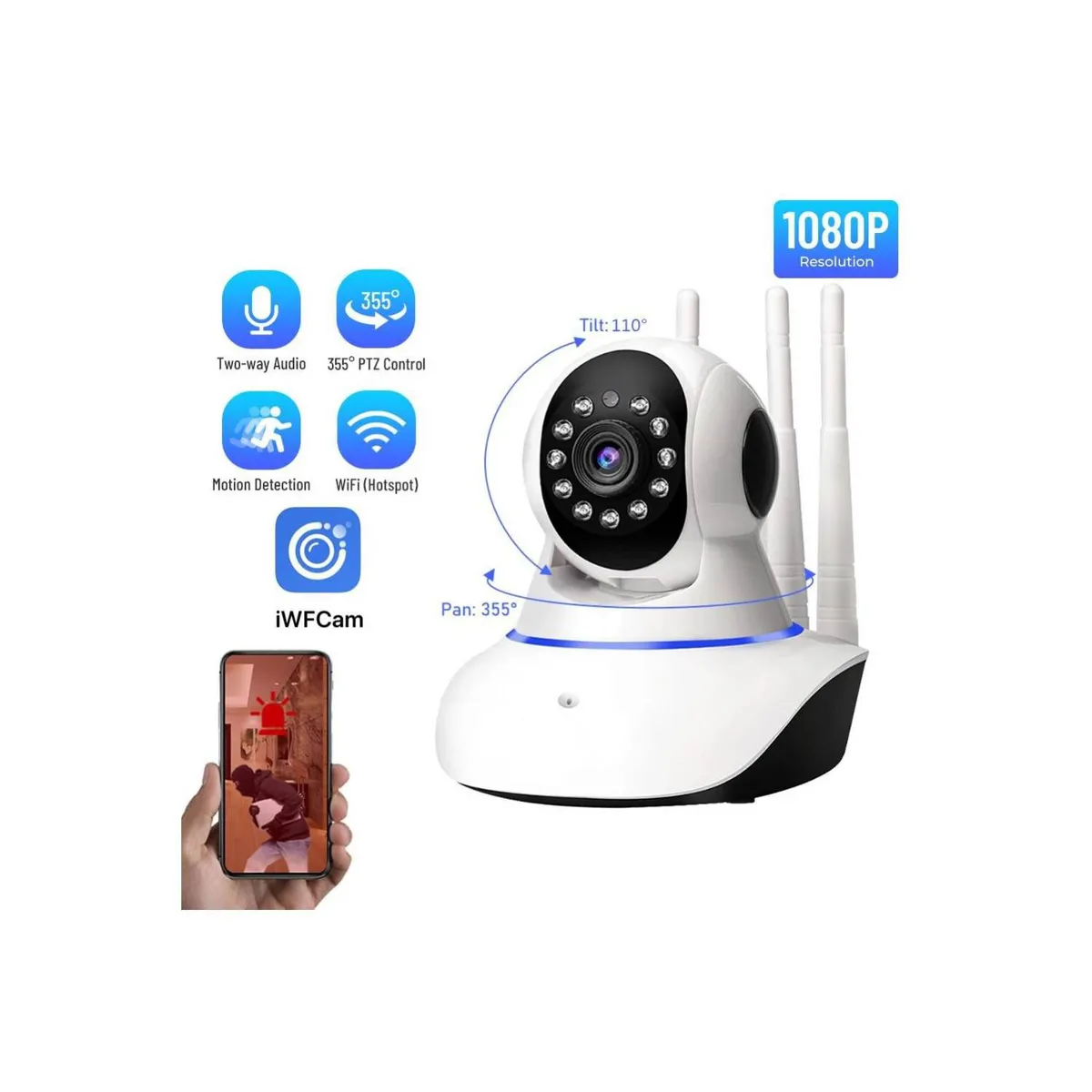 GENERICO - Camara Robotica Ip Smart Automatica 1080p Hd Triple Antena Videocamara