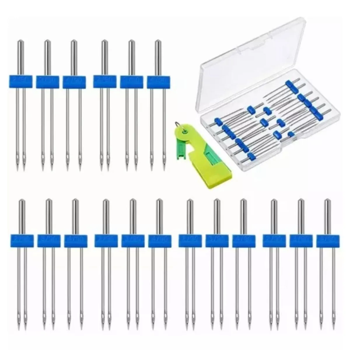 GENERICO - Agujas Dobles De Coser Con Enhebrador De Aguja 19 Pzas Kit